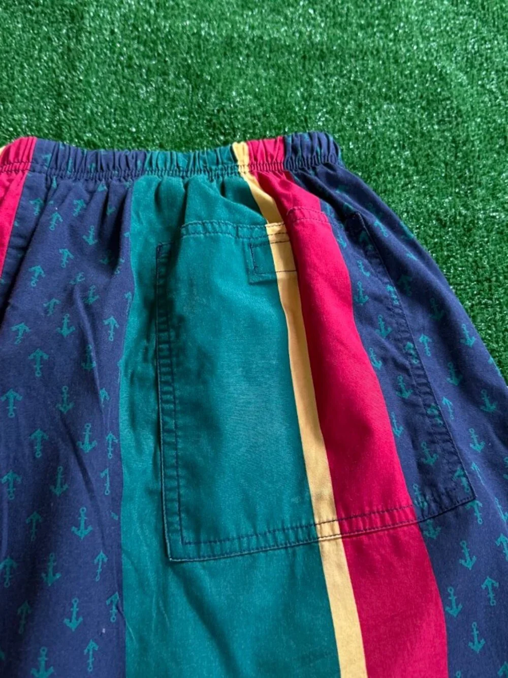 Vintage 90s Nautica Swim Trunks XL Cotton Nautical Anchor Stripe Made in Taiwan